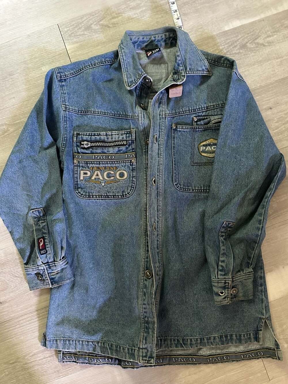 Vintage Paco Sports Denim Embroidered Button-Up Shirt Jacket